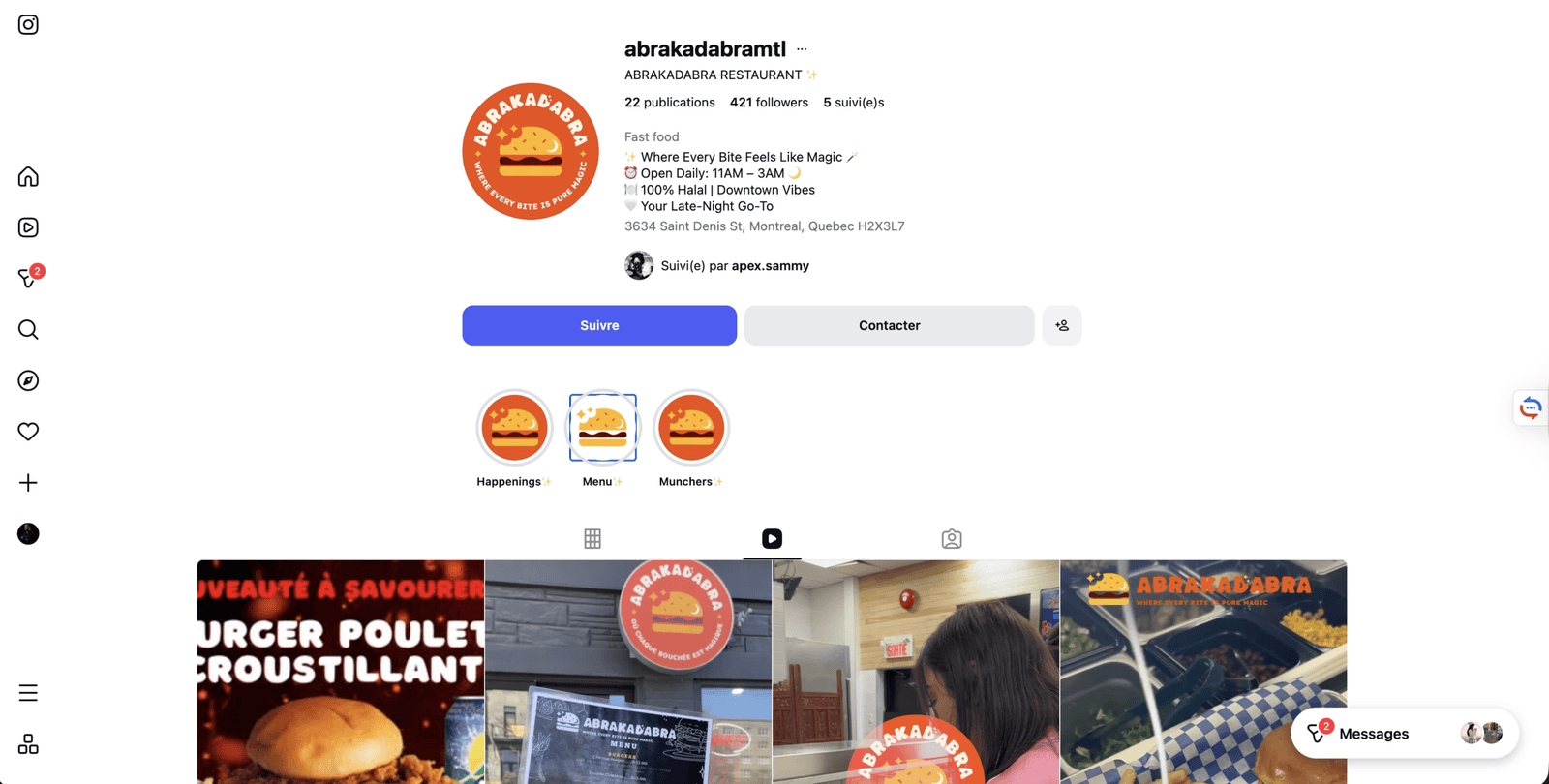 portfolio Montréal Abrakadabra restaurant réseaux sociaux marketing digital