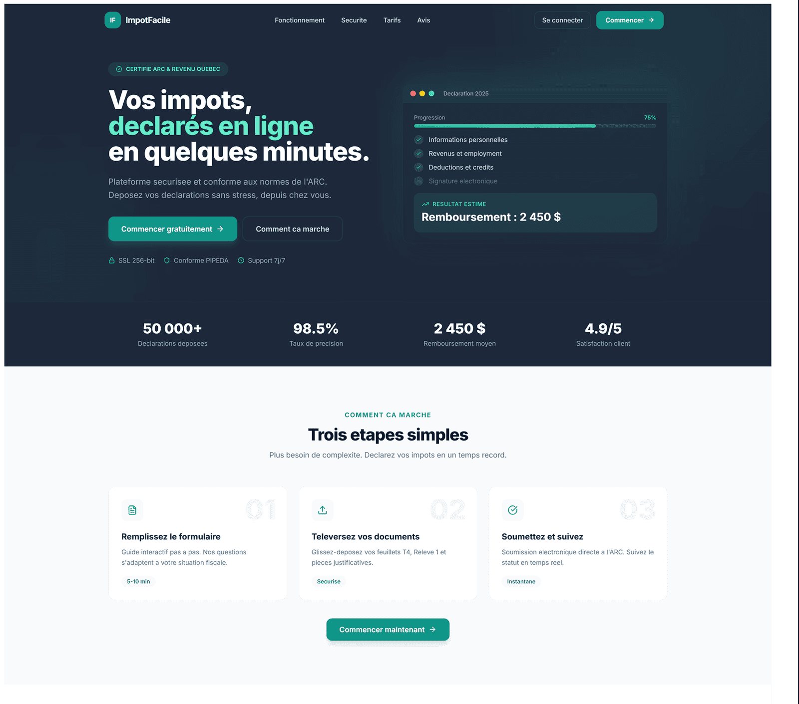 portfolio Montréal ClicTaxes V2 refonte React Node.js déclaration impots